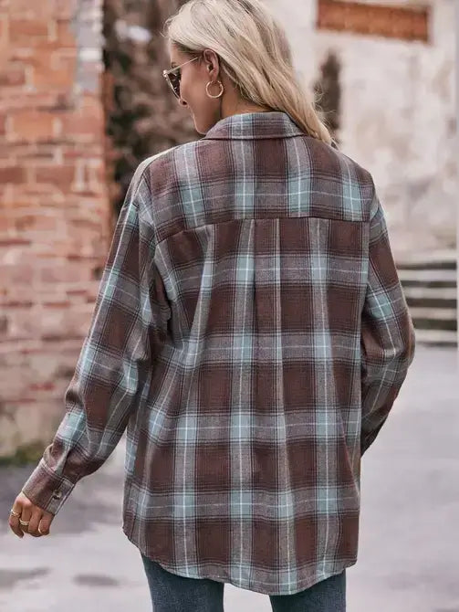 Women’s Green Plaid Oversized Button Down Flannel Shirt