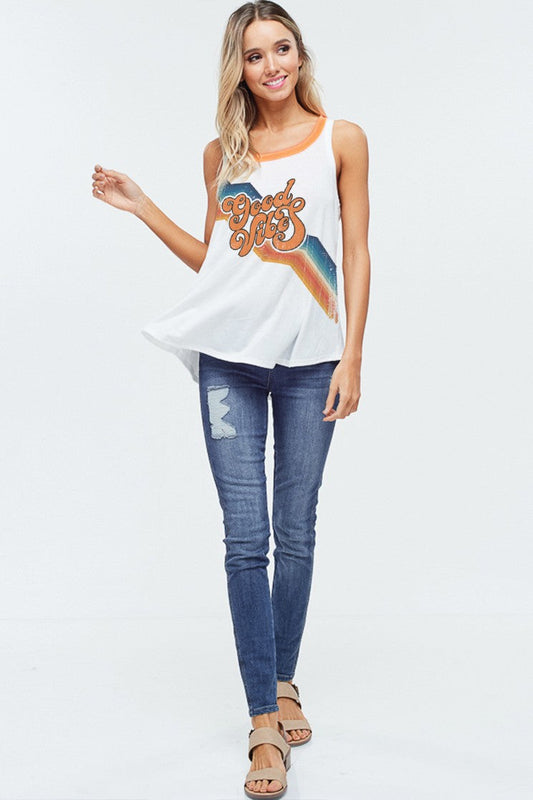 Vintage Good Vibe Neon Tank Top Wildflowers & Denim
