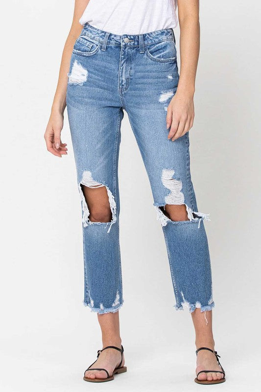 High Rise Distressed Relaxed Straight Jeans Wildflowers & Denim