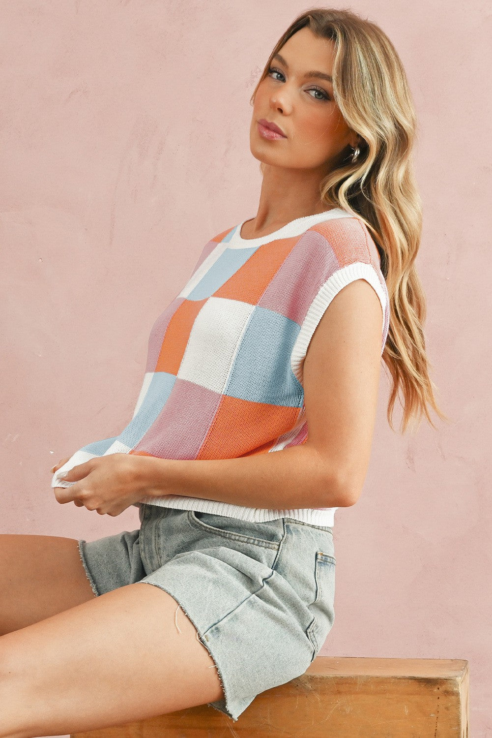 Color Block Cap Sleeve Sweater Wildflowers & Denim