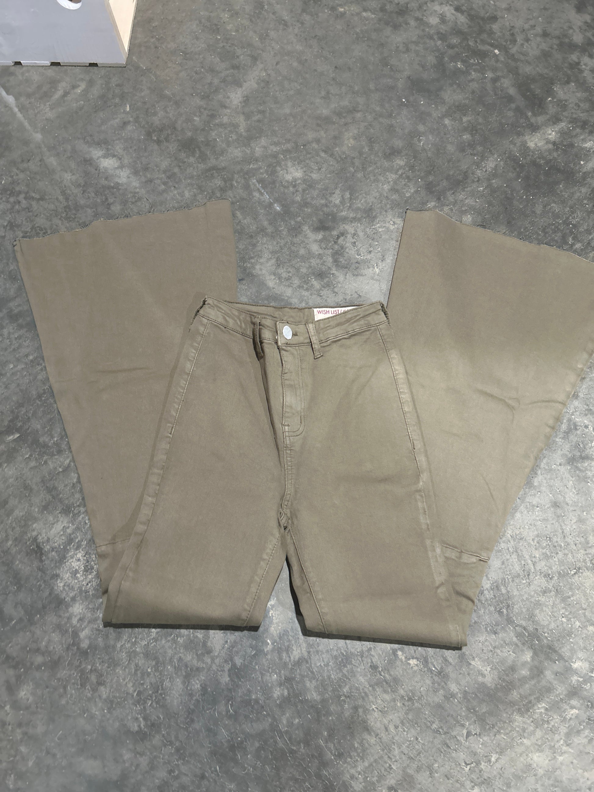 89 Wishlist Army Green Stretch Bell Bottoms Wildflowers & Denim