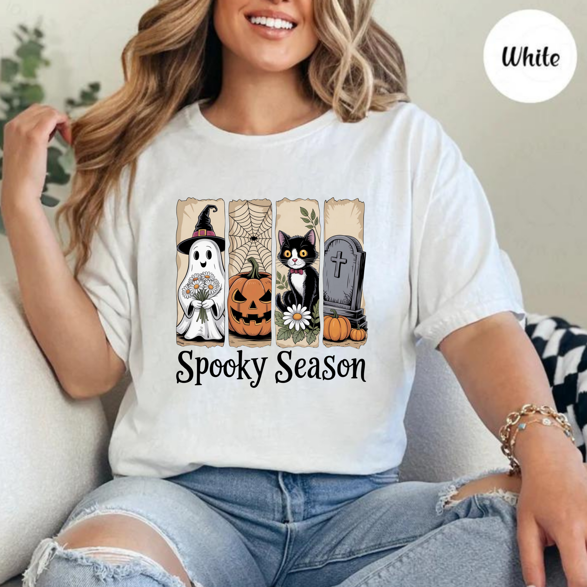 Spooky Season with Ghost|Jack|Cat|Grave Graphic Tee SMR Wholesale
