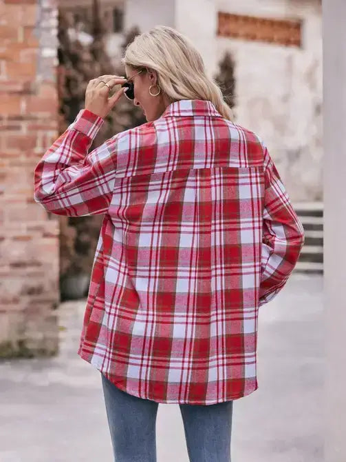 Plaid Shacket Women Oversized Button Down Shirt