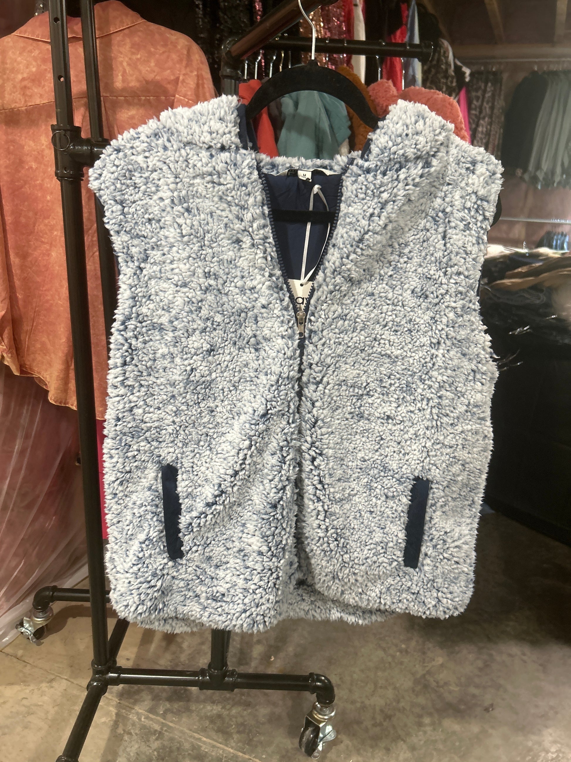 73 Davi and Dani Hooded Sherpa Vest Wildflowers & Denim