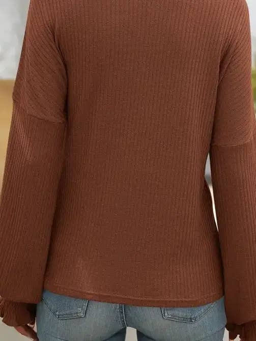Ribbed Knit Long Sleeve Sweater Casual Relaxed Fit Top