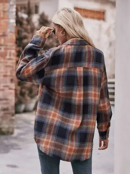Plaid Shacket Women Oversized Button Down Shirt
