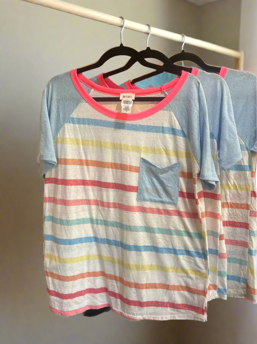 Bibi Soft, Striped Pocket Tee Wildflowers & Denim