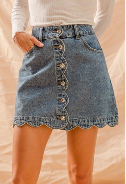 Scallop Denim Skirt Wildflowers & Denim
