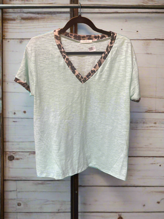 Leopard Trim V neck Tee Wildflowers & Denim