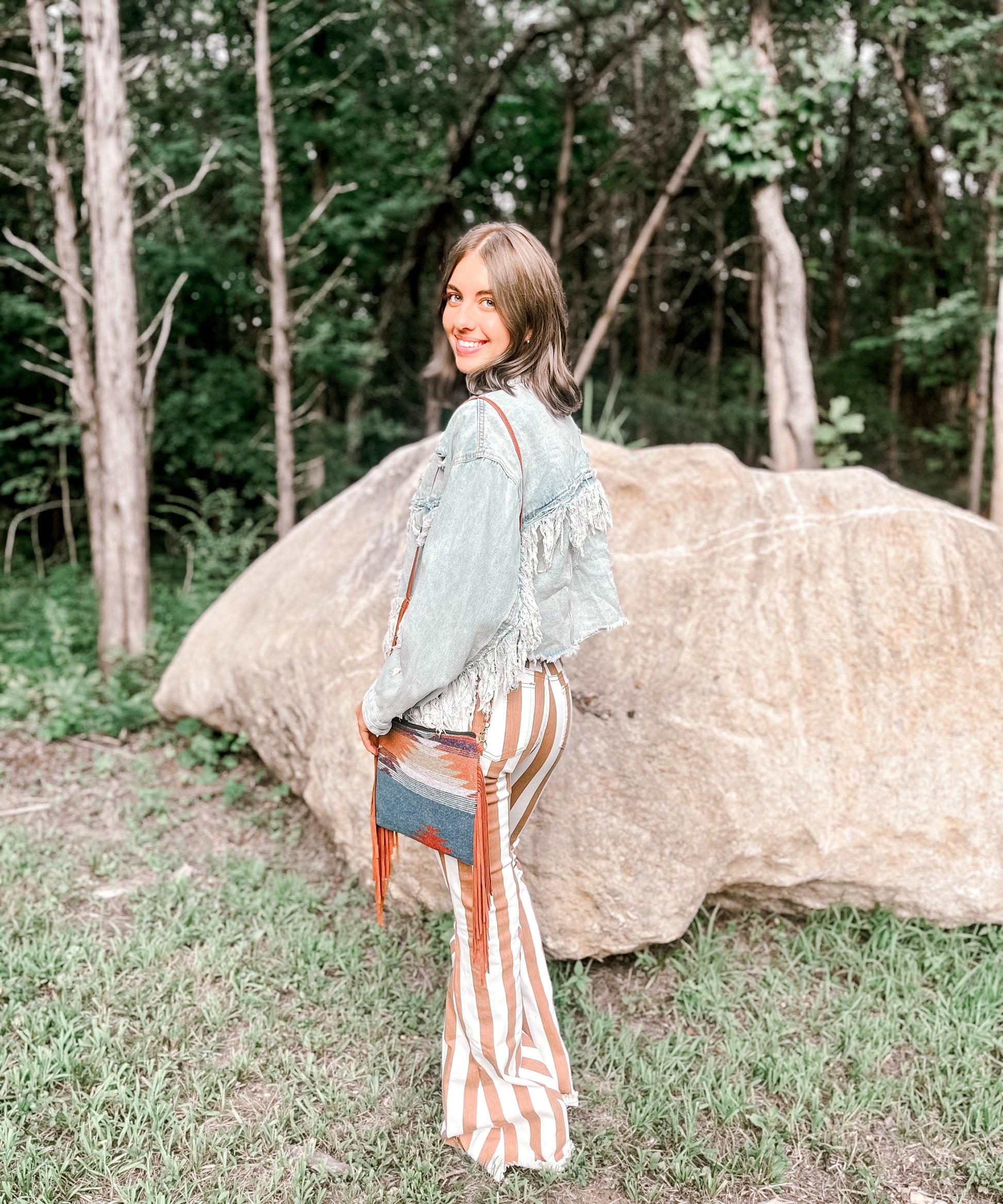 94 Brown/ White Striped bell bottoms Wildflowers & Denim
