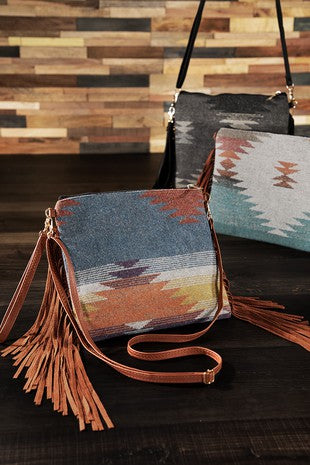 80 LIB Purse/ Leather fringe/ Aztec Print Wildflowers & Denim