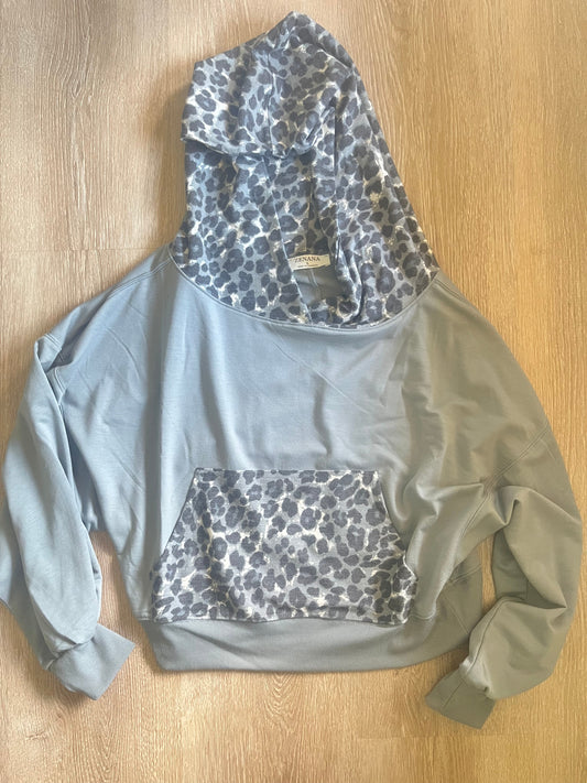 Gray Crop Leopard Trim Hoodie Wildflowers & Denim