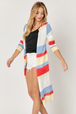 Stripe Print Duster Sweater Wildflowers & Denim