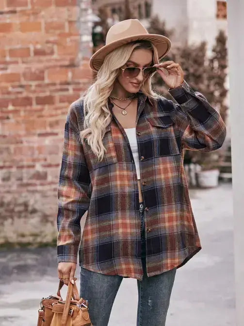Plaid Shacket Women Oversized Button Down Shirt