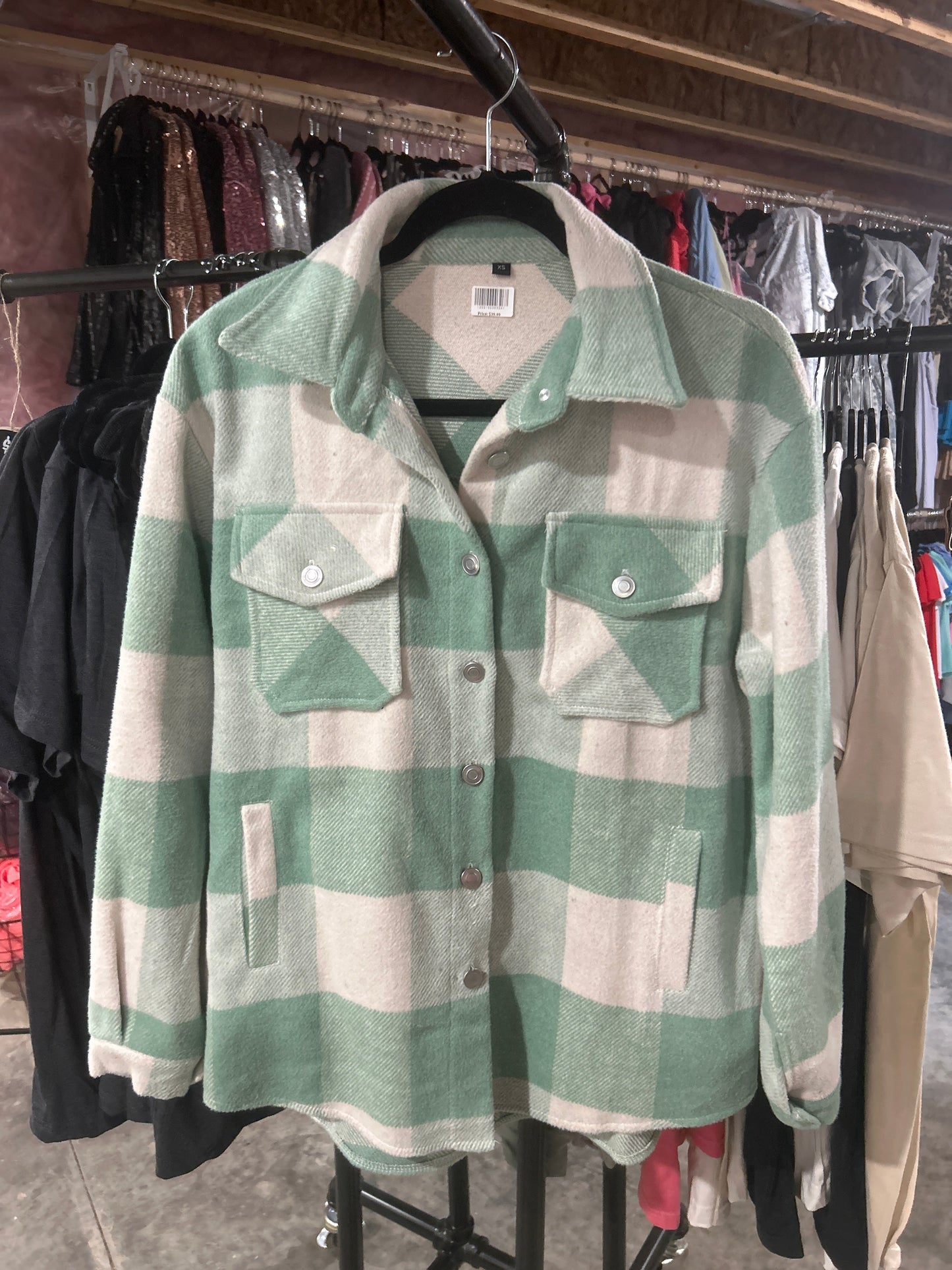 Mint/Cream Plaid Shacket Wildflowers & Denim