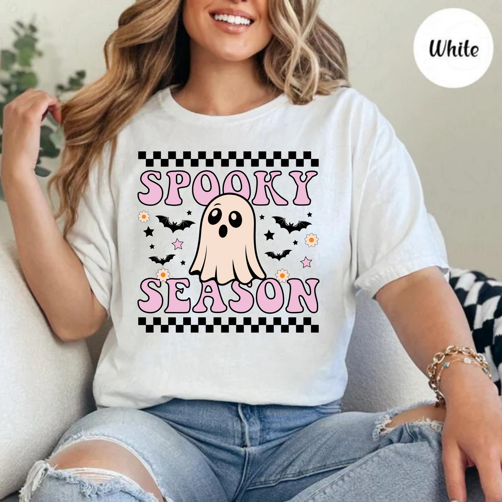 Pink Spooky Season with Ghosts & Bats Graphic Tee SMR Wholesale