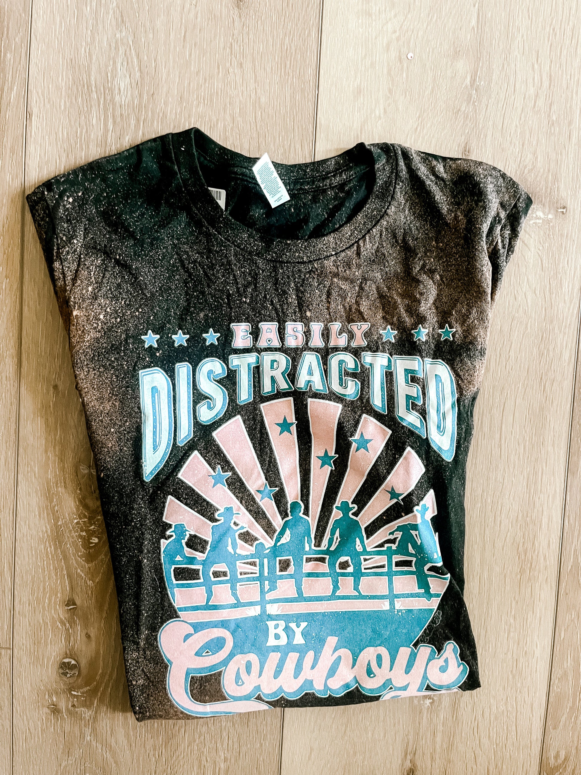Easily Distracted by Cowboys Bleached Graphic Tee Wildflowers & Denim