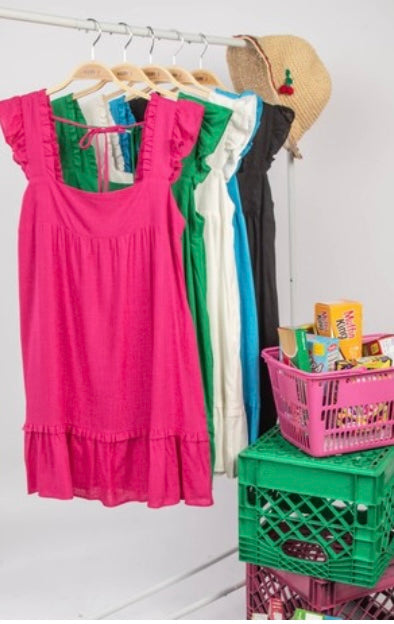 Ruffled Solid Linen Backless Dress Wildflowers & Denim