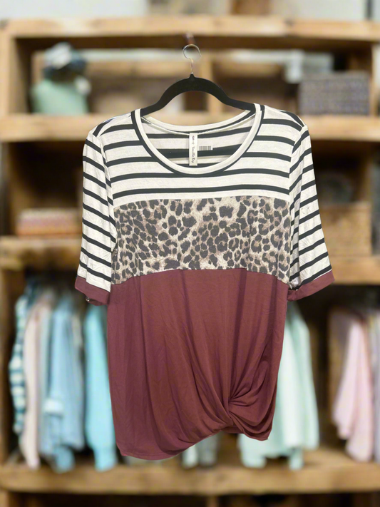Soft Gathered Leopard & Burgundy Gathered Shirt Wildflowers & Denim