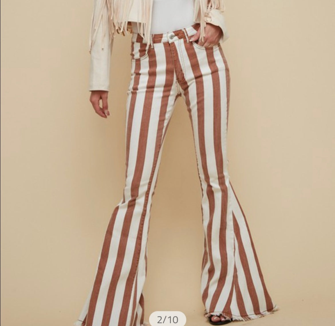 94 Brown/ White Striped bell bottoms Wildflowers & Denim