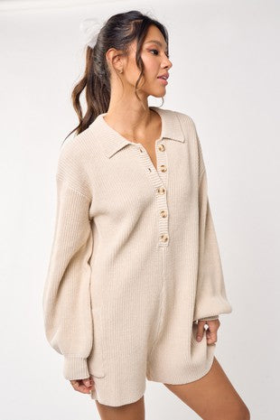 Long Sleeve Sweater Romper Wildflowers & Denim