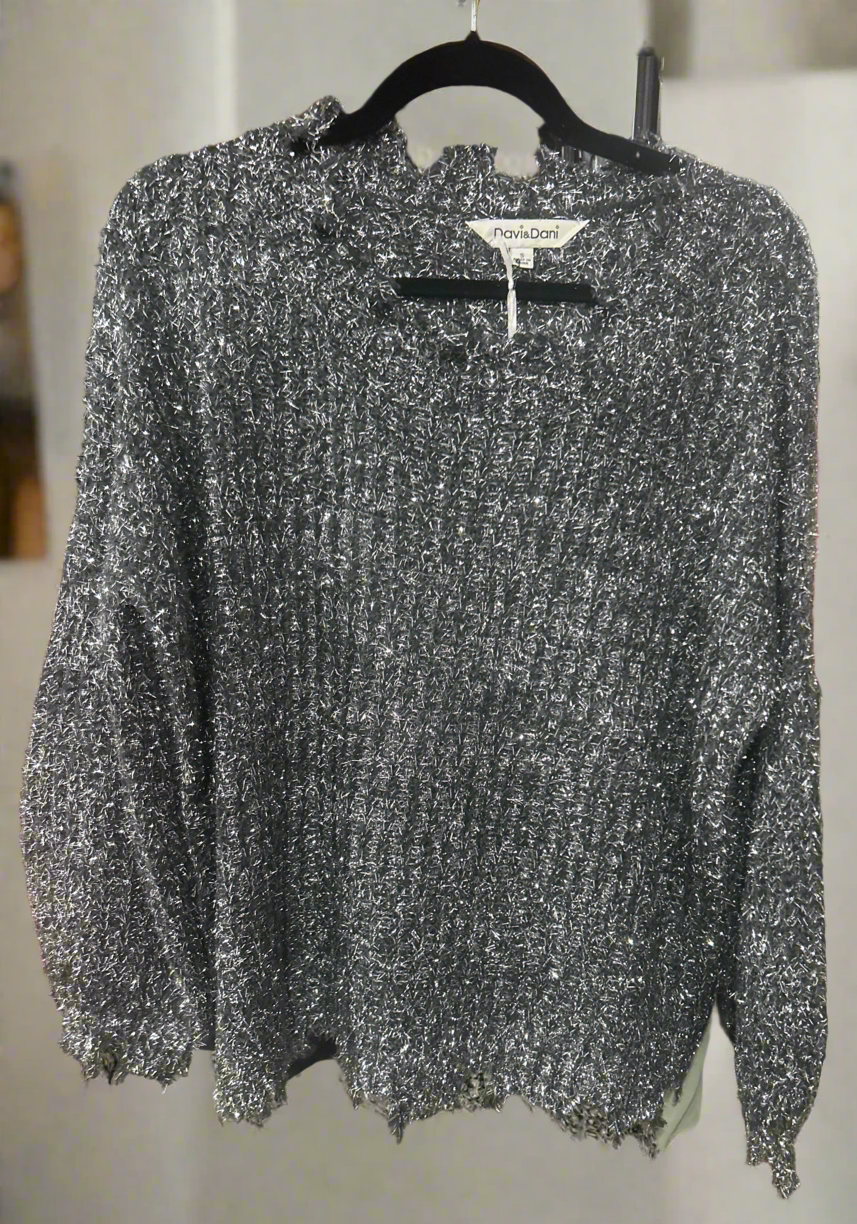 Dani & Dani Tinsel Distressed Sweater Wildflowers & Denim