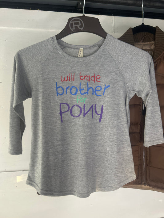 Girls Roper “Will trade brother for Pony” shirt Wildflowers & Denim