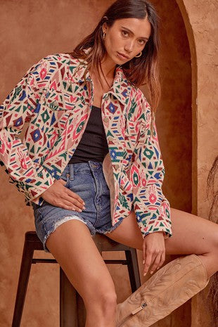 Savanna Jane Corduroy Aztec Print Jacket Wildflowers & Denim