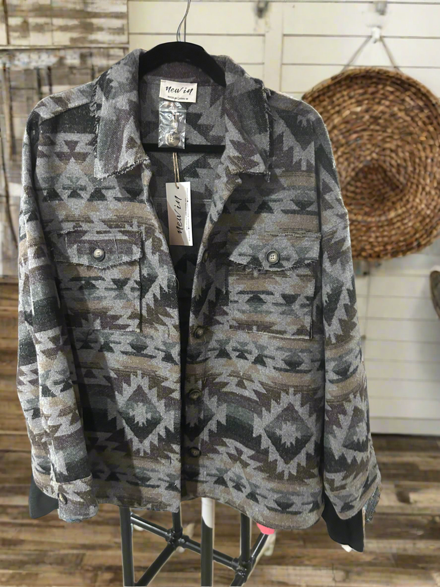 Aztec Print Frayed Cardigan Wildflowers & Denim