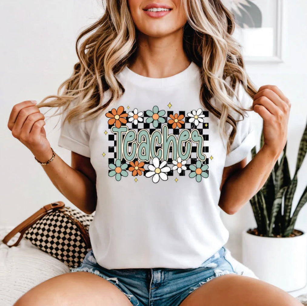 Teacher Retro Flower Tee