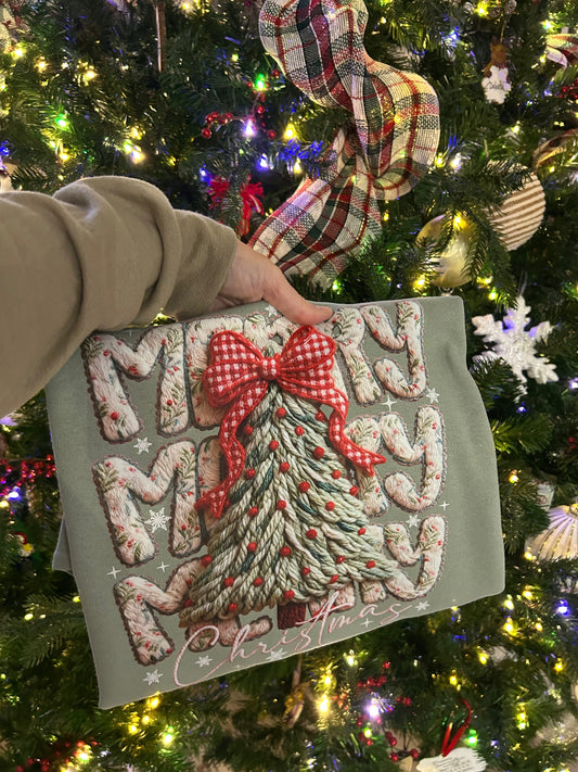 Faux Yarn Merry Christmas Crewneck Wildflowers & Denim