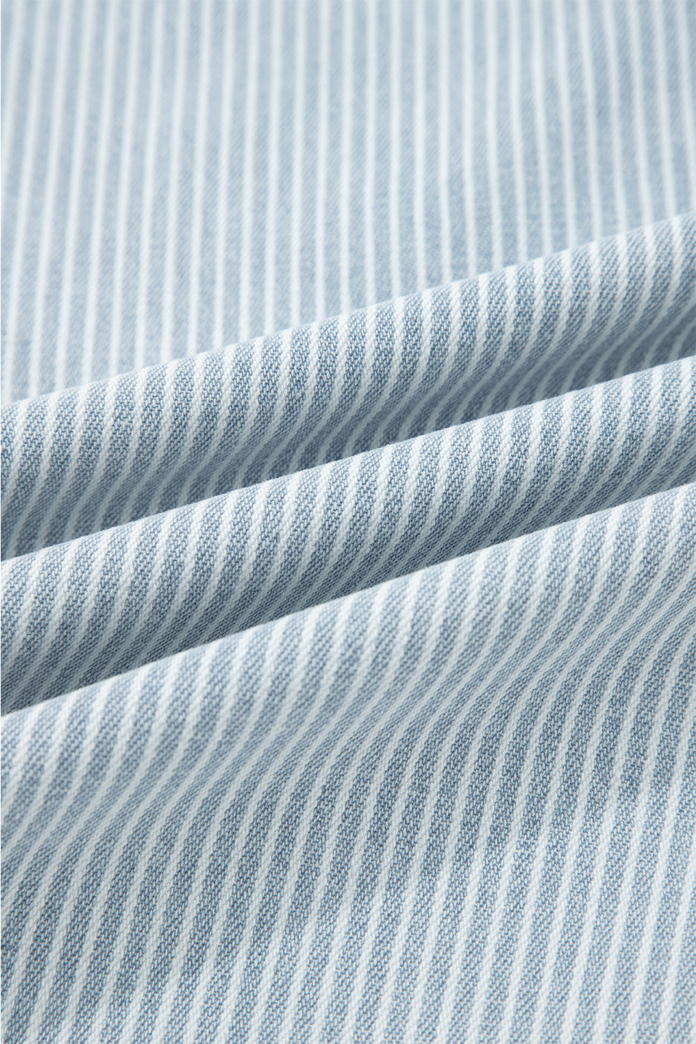 Sky Blue Striped Button Flap Pocket Cuffed Hem Wide Leg Jeans Shewin