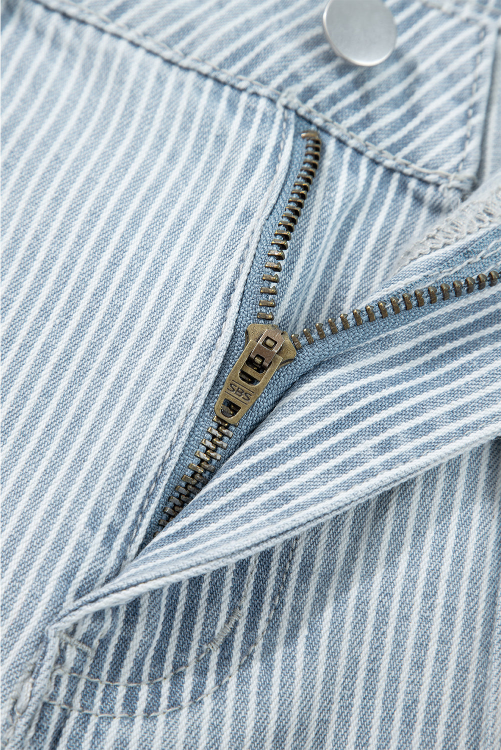 Sky Blue Striped Button Flap Pocket Cuffed Hem Wide Leg Jeans Shewin