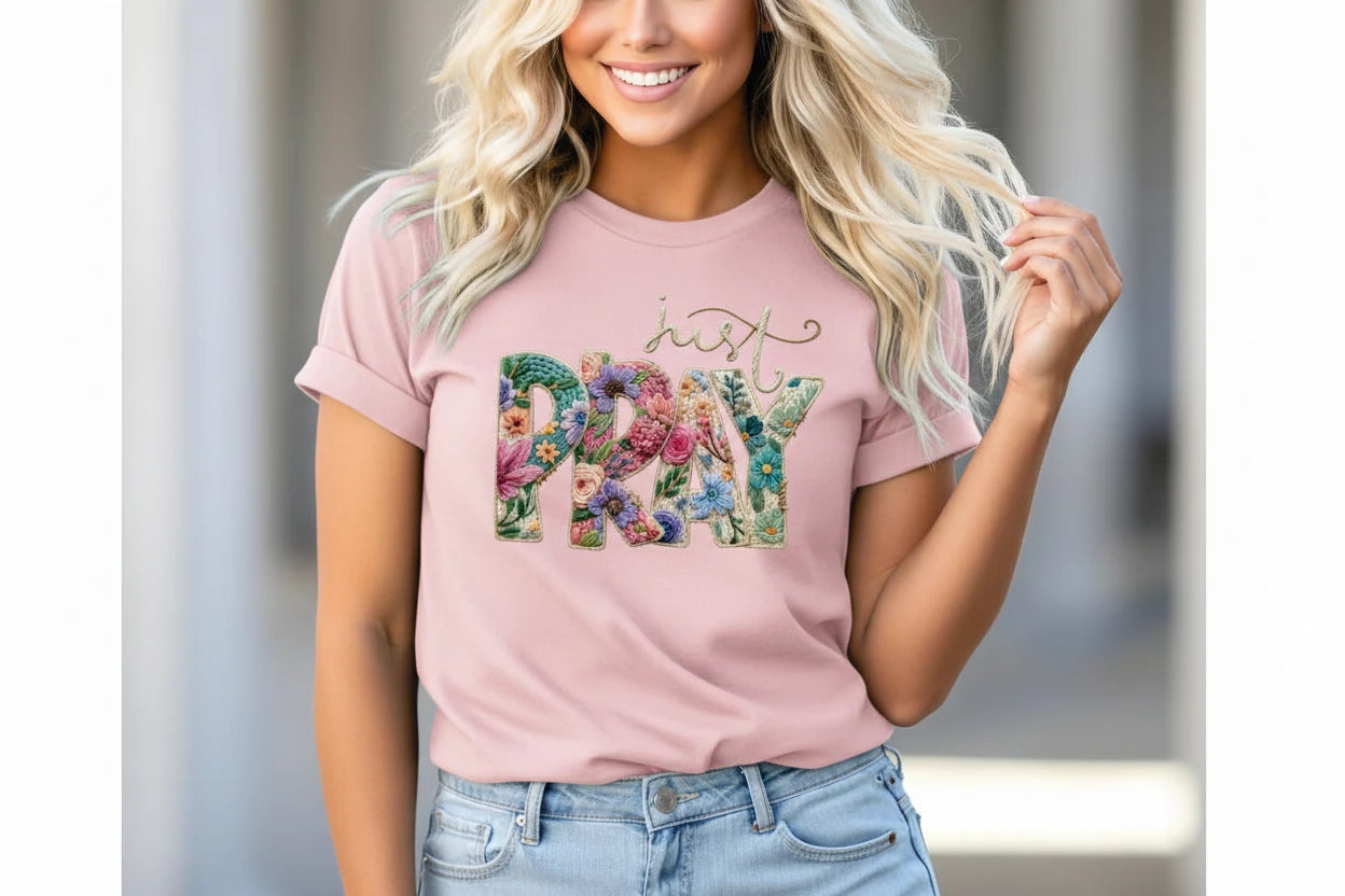 Faux Yarn Just Pray Tee